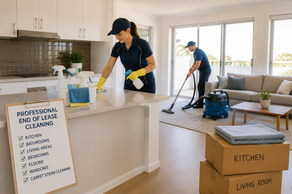 Professional end of lease cleaning service preparing a Mornington Peninsula rental for final inspection