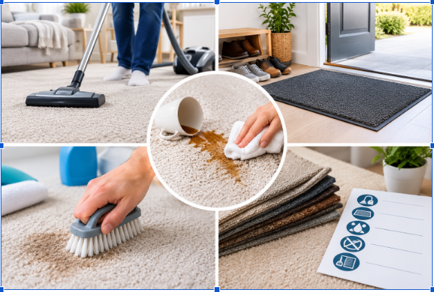 Carpet care and maintenance in a modern home.
