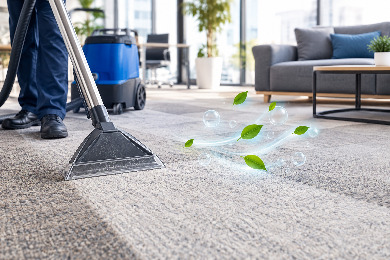Carpet cleaning in a high-traffic office.