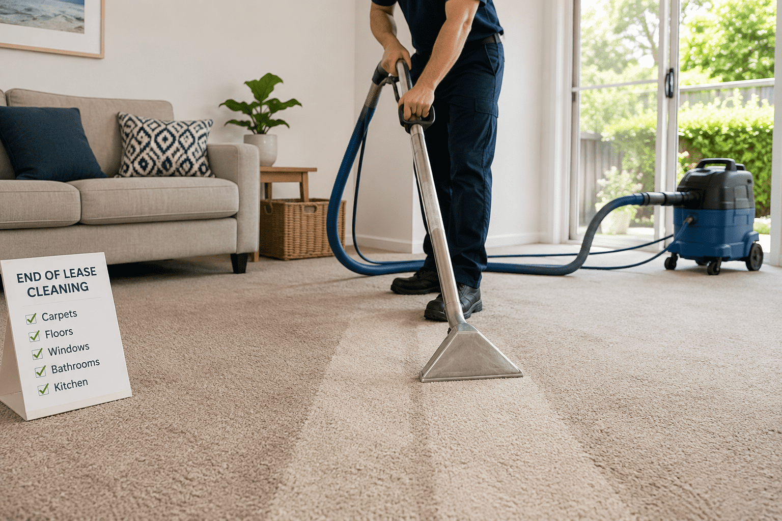 Professional carpet steam cleaning for an end of lease rental inspection