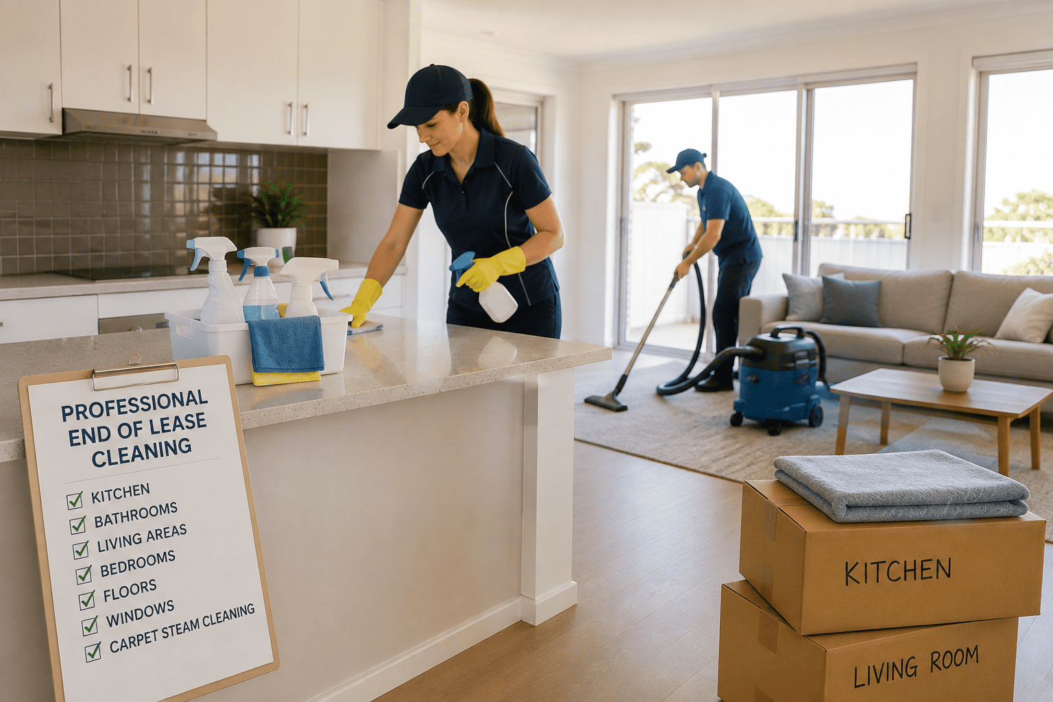 Professional end of lease cleaning service preparing a Mornington Peninsula rental for final inspection